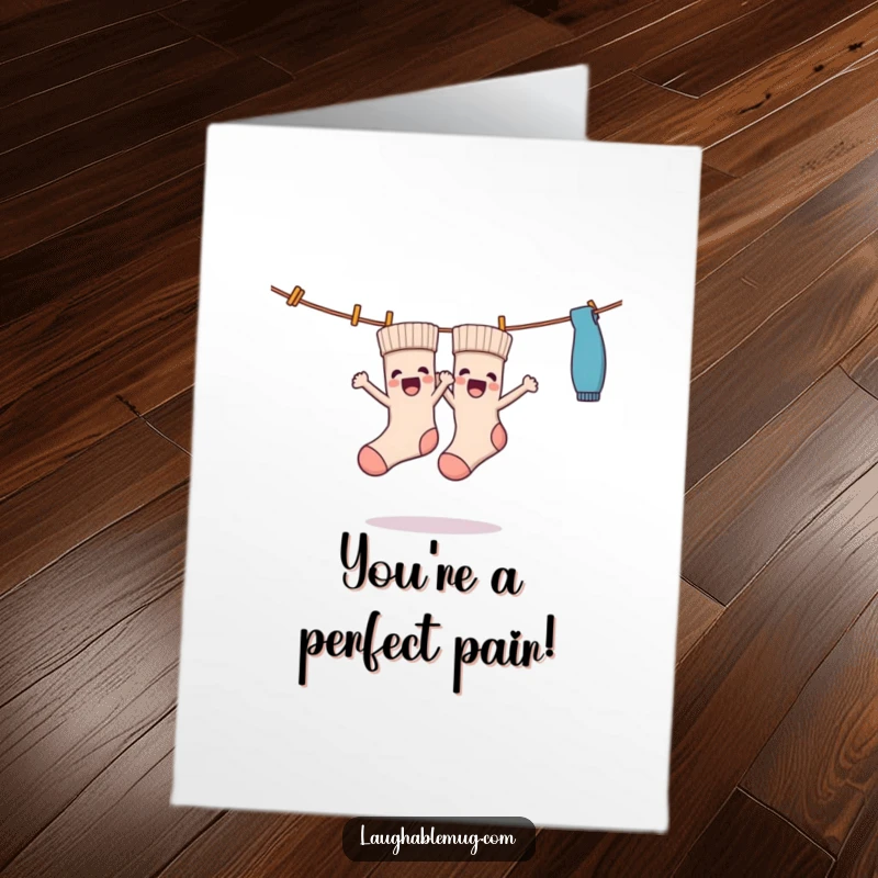 Funny free printable congratulations card with a pair of excited socks dancing happily on a clothesline, a great DIY gift.
