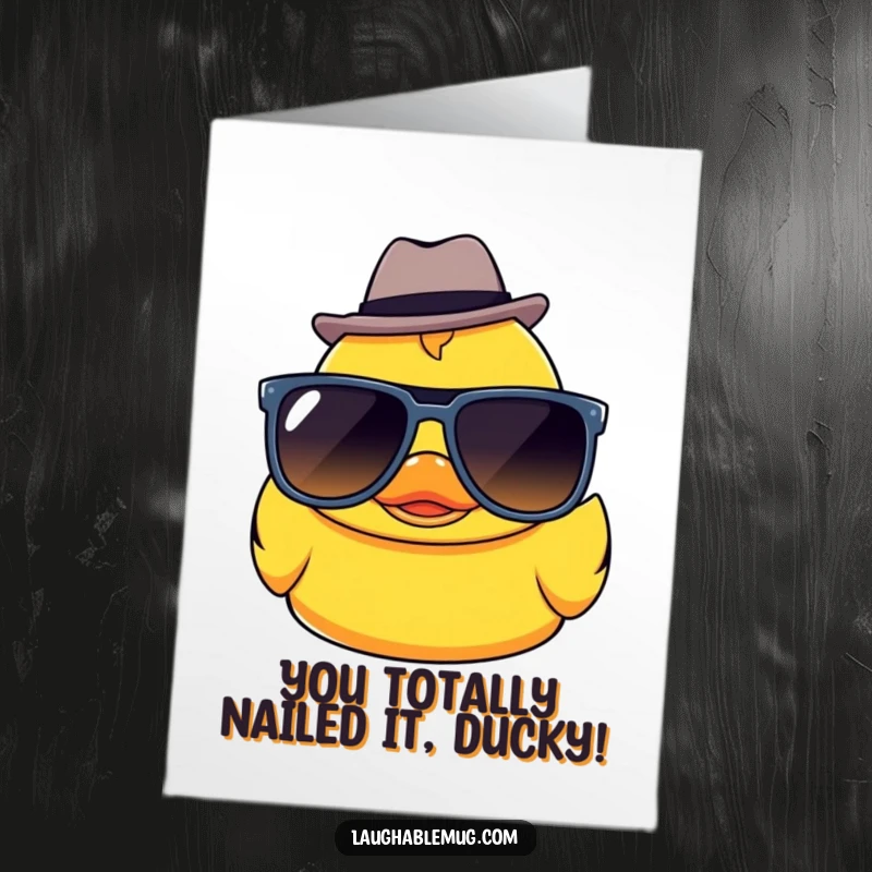 Funny Free Printable Congratulations Card with a Kawaii rubber ducky sporting cool sunglasses and a tiny fedora.