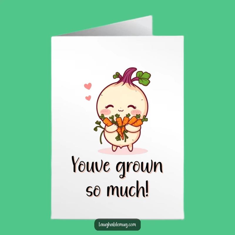Free Printable Congrats Card: Shy Turnip Blushing, Cute Veggie Cheer, Downloadable Gift