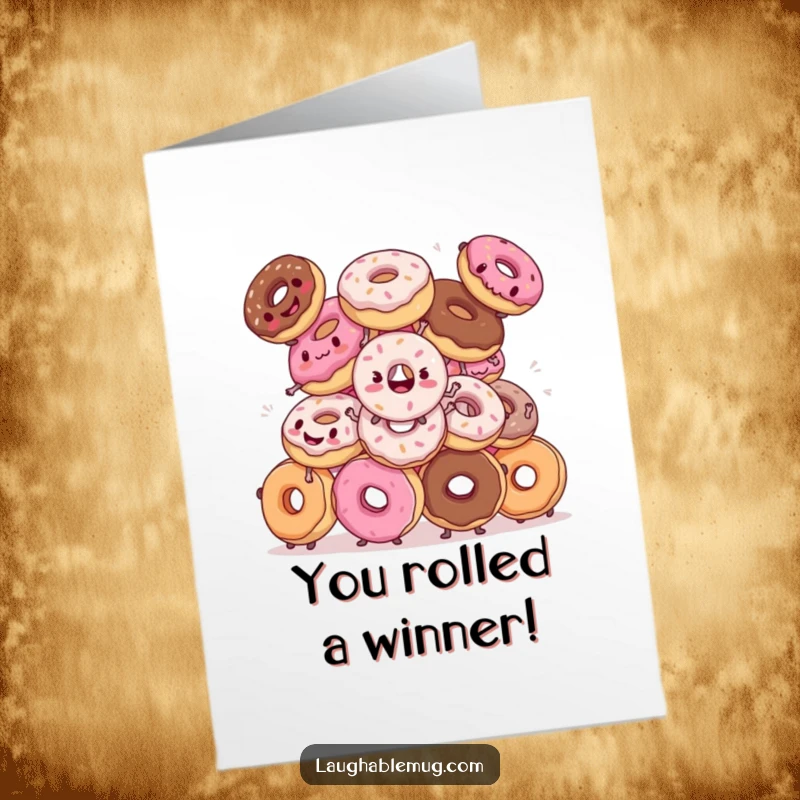 Funny Free Printable Congratulations Card: Donuts attempting a clumsy synchronized dance routine, celebrating an achievement.