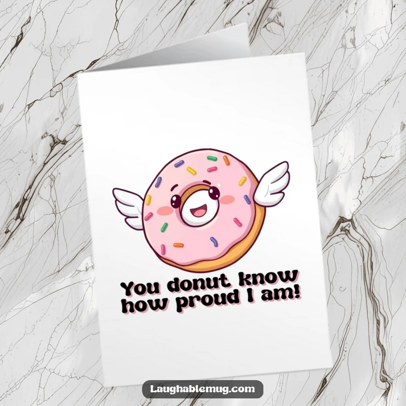 Funny Free Printable Congratulations Card: A happy, sprinkle-covered donut with tiny wings, taking flight to celebrate achievements.