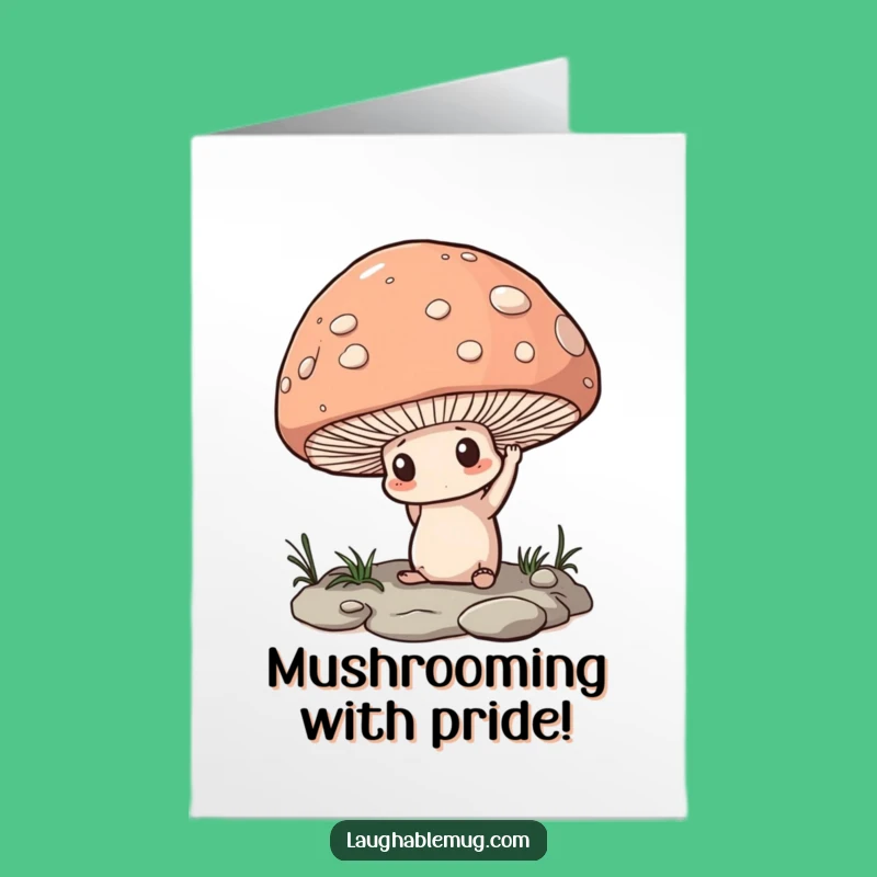 Free Printable Congrats Card: Determined Mushroom Pebble Lift Funny Downloadable