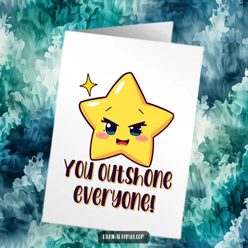 Funny Free Printable Congrats Card: A mischievous star winks energetically, showering sparkles to celebrate a fantastic achievement.