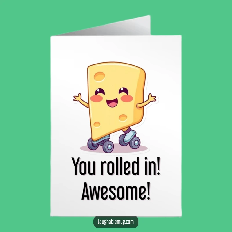 Free Printable Congrats Card: Cheesy Skater Character, Humorous Downloadable Greeting on Wheels