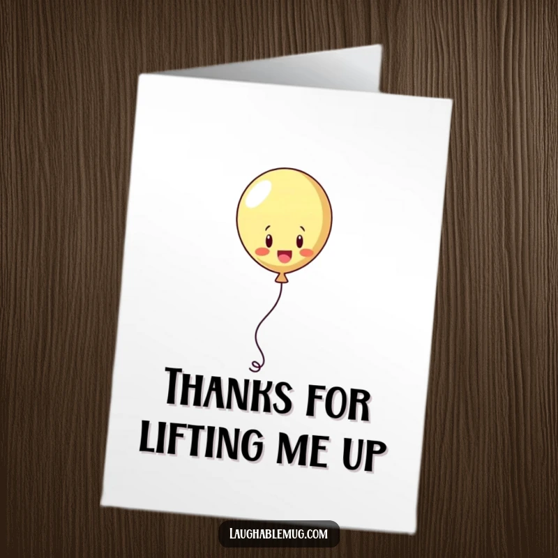 Funny Free Printable Thank You Card: Balloon juggling its string, attempting an escape, a humorous way to say thanks.