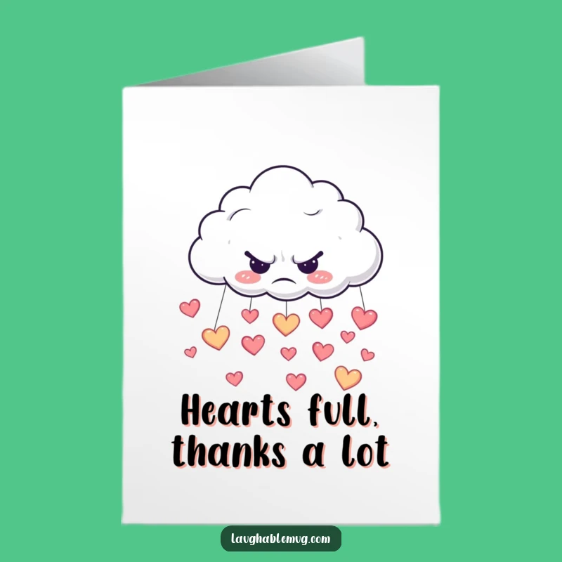 Free Printable Thank You Card: Heart Dropping Cloud, Funny Downloadable Gift