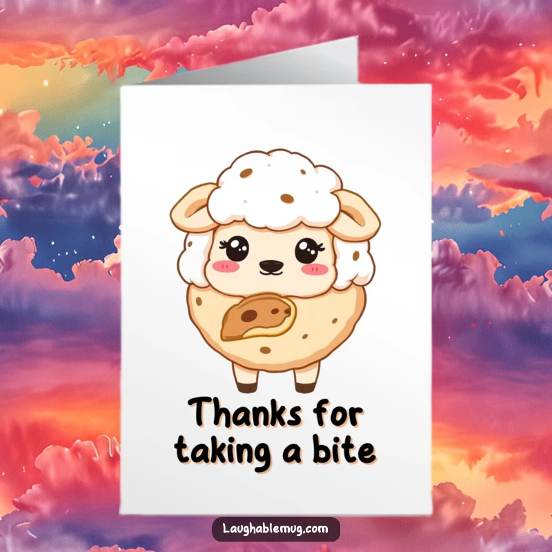 Funny Free Printable Thank You Card: A cookie with a bite missing, looking sheepishly apologetic.
