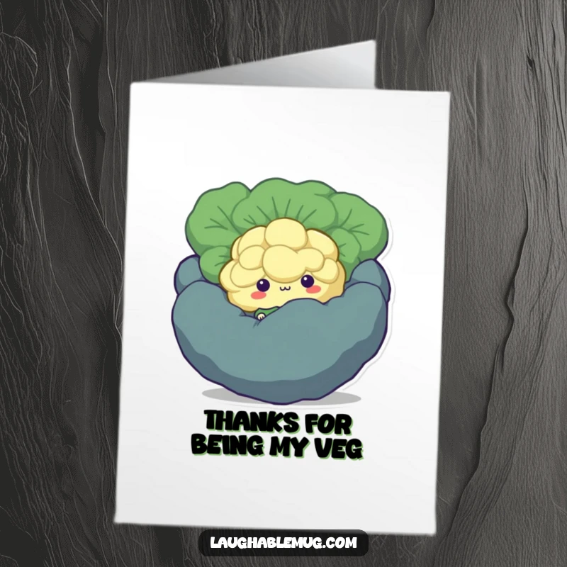Funny Free Printable Thank You Card showing a timid broccoli floret hiding, offering a cute and humorous way to say thank you.