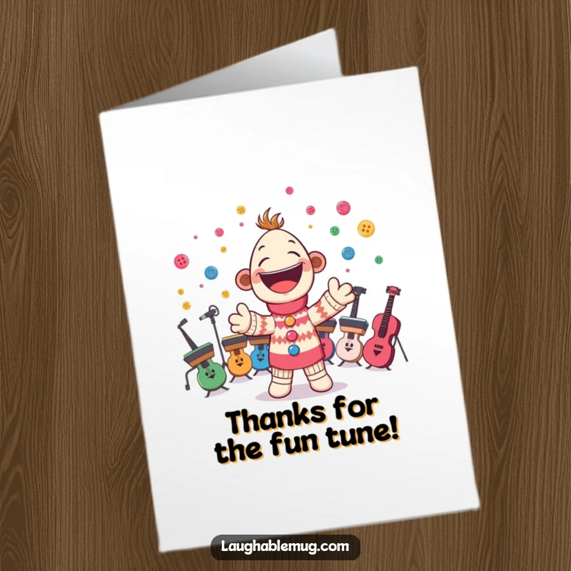 Funny Free Printable Thank You Card: Sock puppet conducts buttons, enthusiastically expressing thanks, a delightful downloadable gift.