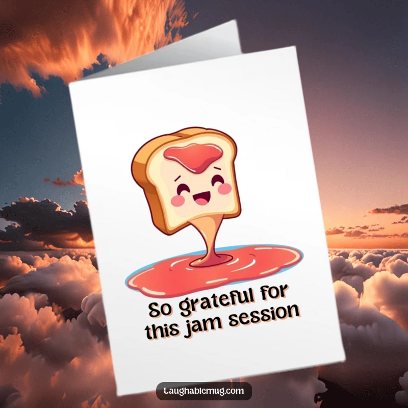 Funny Free Printable Thank You Card: Toast diving into jam, a hilarious way to show appreciation, print at home.