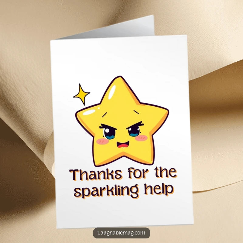 Funny Free Printable Thank You Card: A mischievous star winks with a shower of sparkles, conveying thanks with playful charm.
