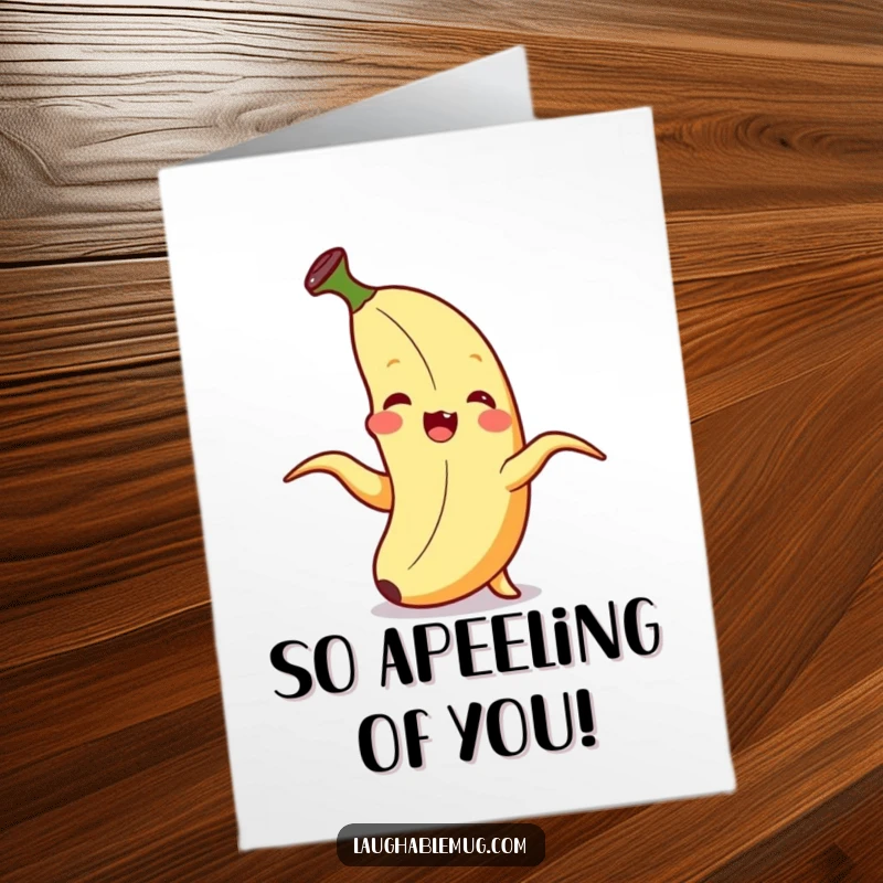 Funny Free Printable Thank You Card: A giggling banana peeling itself in surprise, a silly and delightful way to express thanks, pure fruit humor.