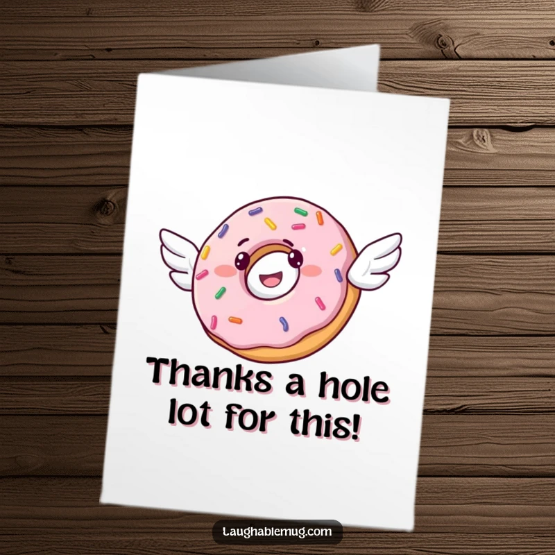 Funny Free Printable Thank You Card: A cheerful donut with tiny wings, hovering mid-air to express delightful thanks.