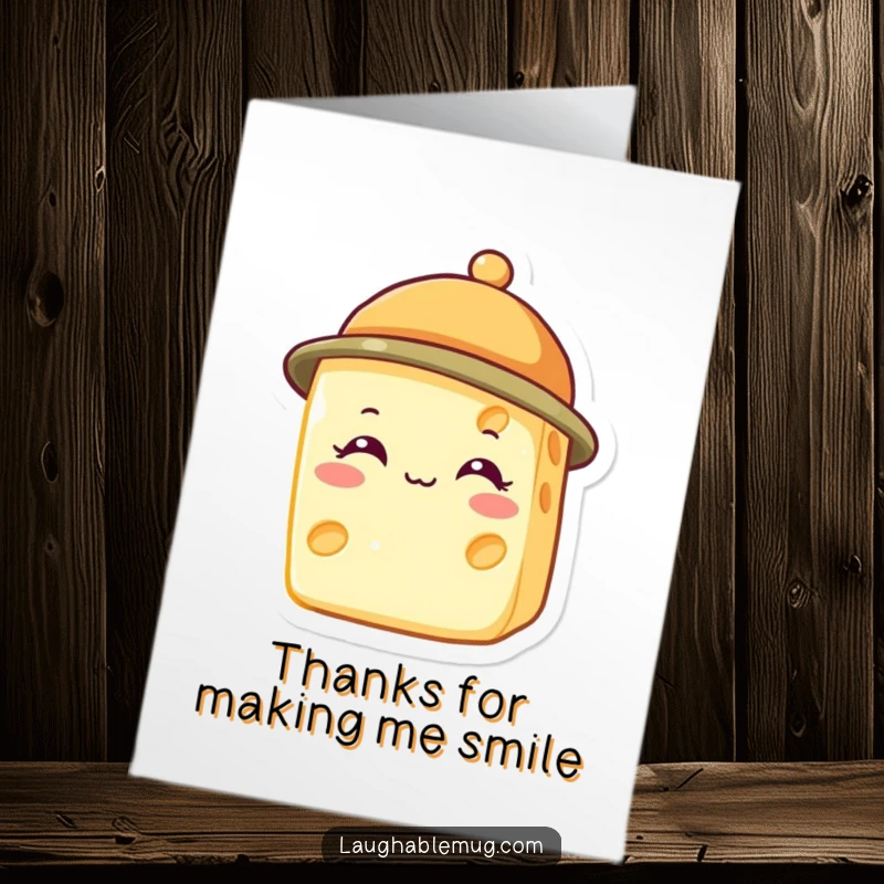 Funny Free Printable Thank You Card: A beaming cheese slice adorned with a miniature hat, offering thanks.