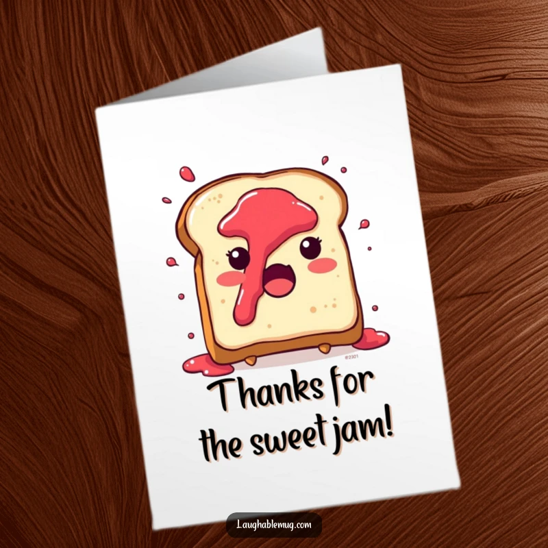 Funny Free Printable Thank You Card featuring a surprised toast character with jam splattering wildly.