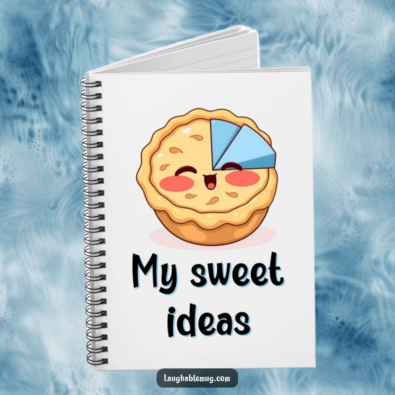Funny notebook featuring a blushing apple pie winking at a pie chart, ideal for jotting down notes, recipes, or ideas with a humorous touch.