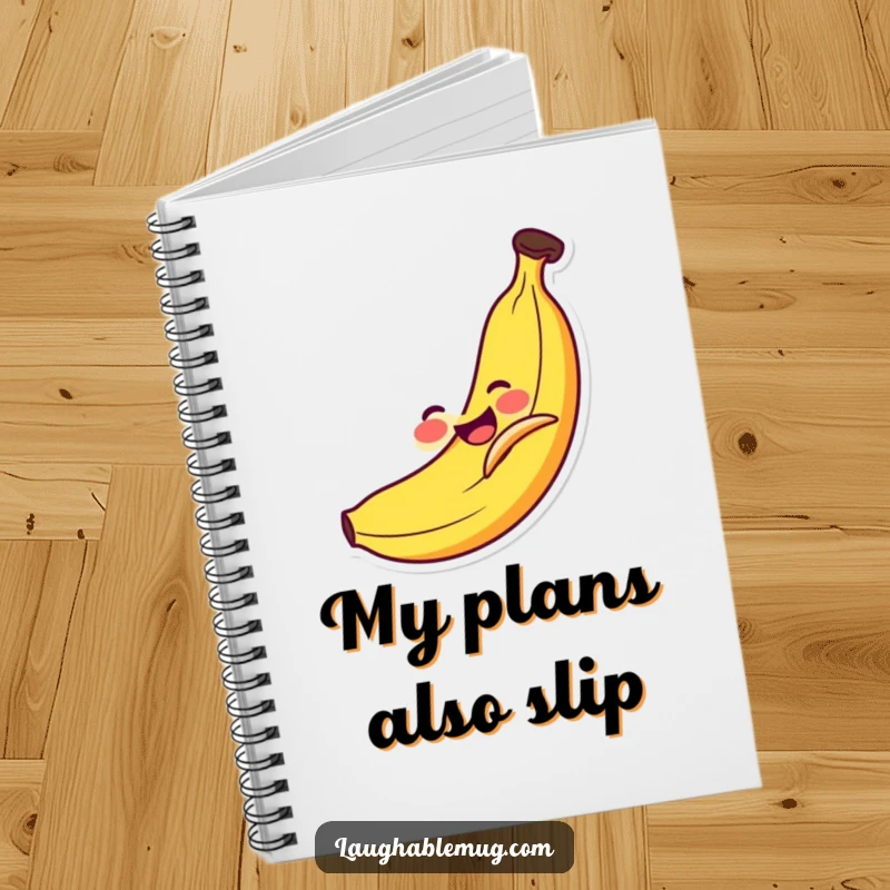 Funny Notebook: Smiling banana comically slipping on its own peel, perfect for jotting down jokes and ideas.
