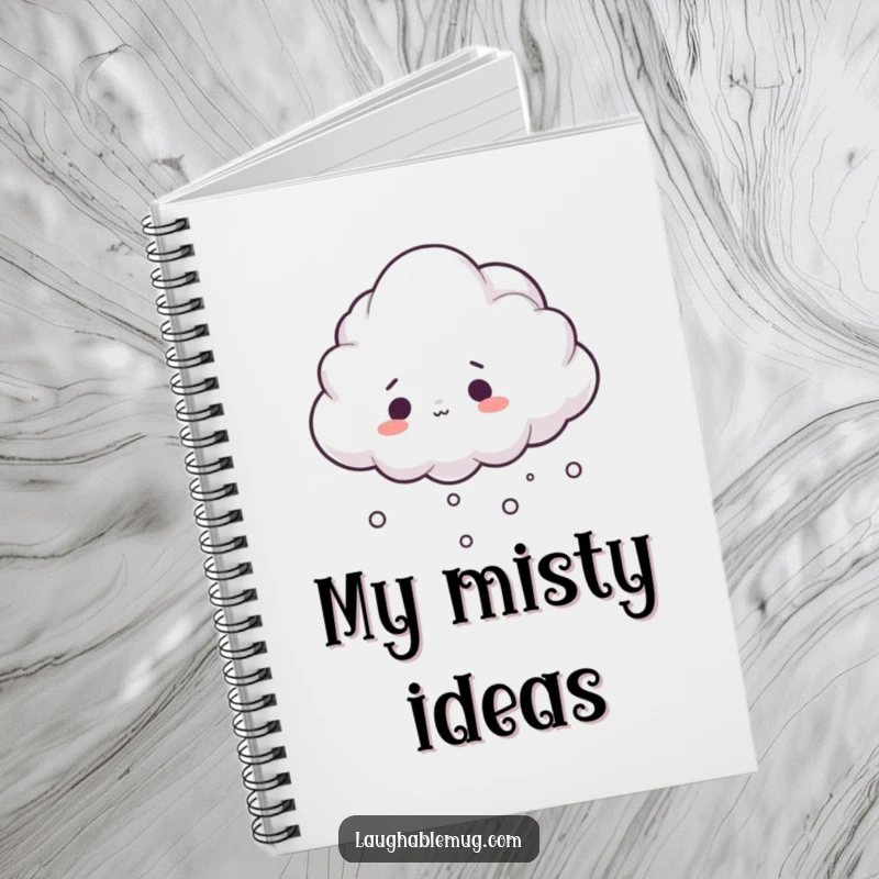 Funny notebook featuring a surprised cloud tripping over its mist, ideal for notes or journaling.