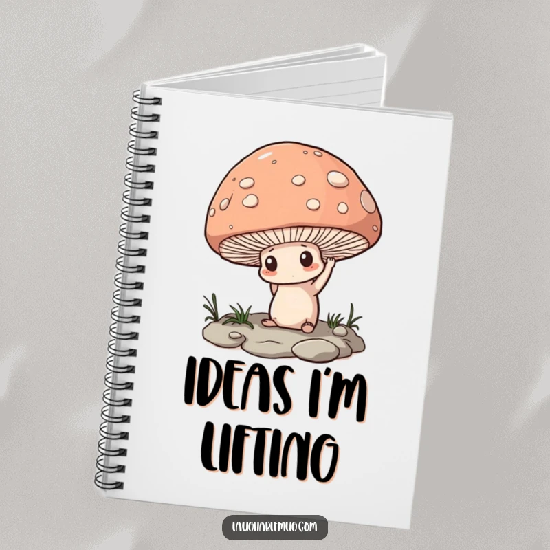Funny Notebook: A determined mushroom attempting to lift a large pebble, useful for notes and planning with humor.