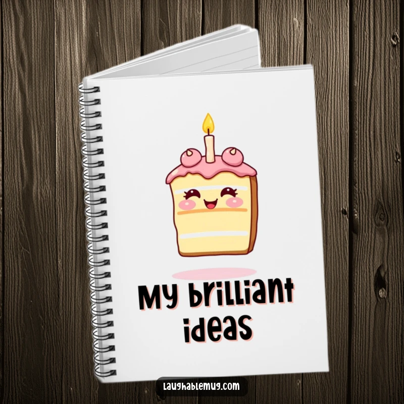 Funny Notebook: Giggling slice of cake balancing a single candle on its nose, ideal for notes and journaling.