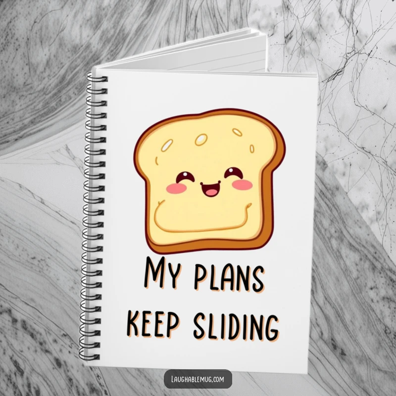 Funny Notebook: A giggling piece of toast with butter sliding backward, ideal for writing and drawing with humor.