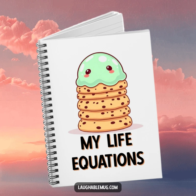 Funny notebook with a wobbly jelly balancing cookies, ideal for recipe writing and dessert lovers.