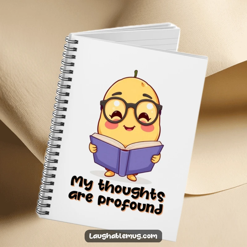 Funny Potato Scholar Notebook: A friendly potato with spectacles is featured reading a large book on the cover, ideal for jotting notes.
