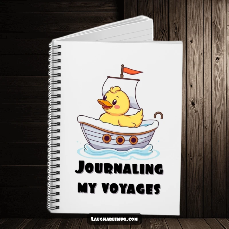 Funny Rubber Ducky Ship Captain Notebook: A notebook cover showing a rubber ducky captain sailing a bathtub like a ship, ideal for jotting notes.