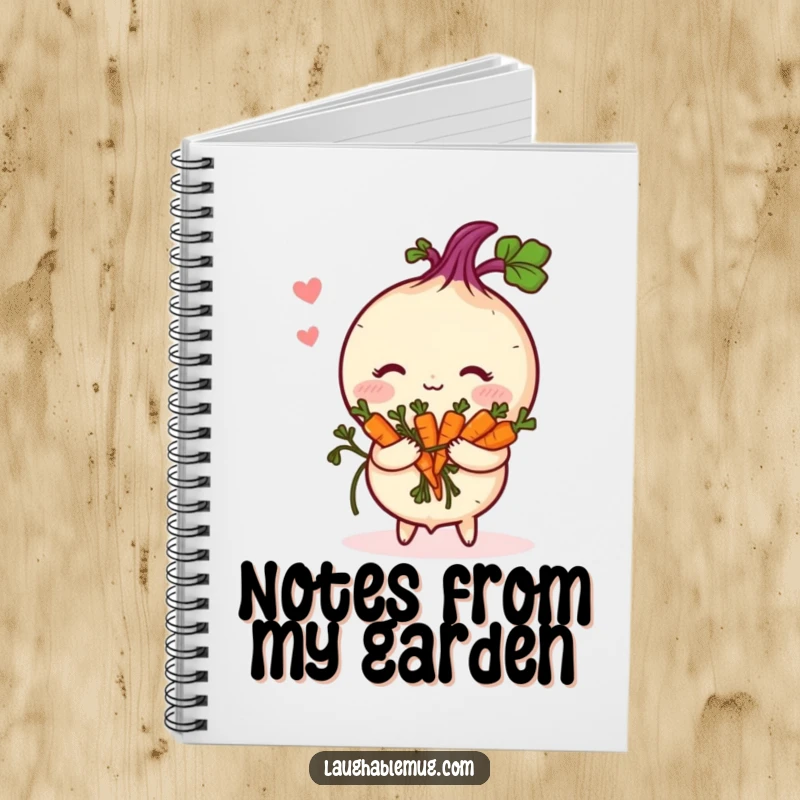 Funny Notebook: Features a shy turnip blushing and holding a bouquet of carrots, perfect for sweet note-taking.