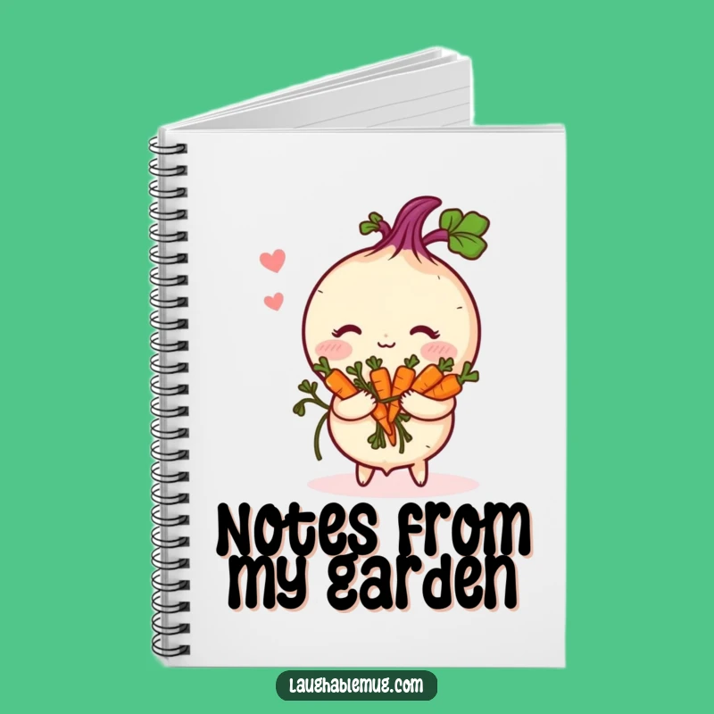 Funny Shy Turnip Notebook, Adorable Blushing Vegetable with Carrot Bouquet Journal