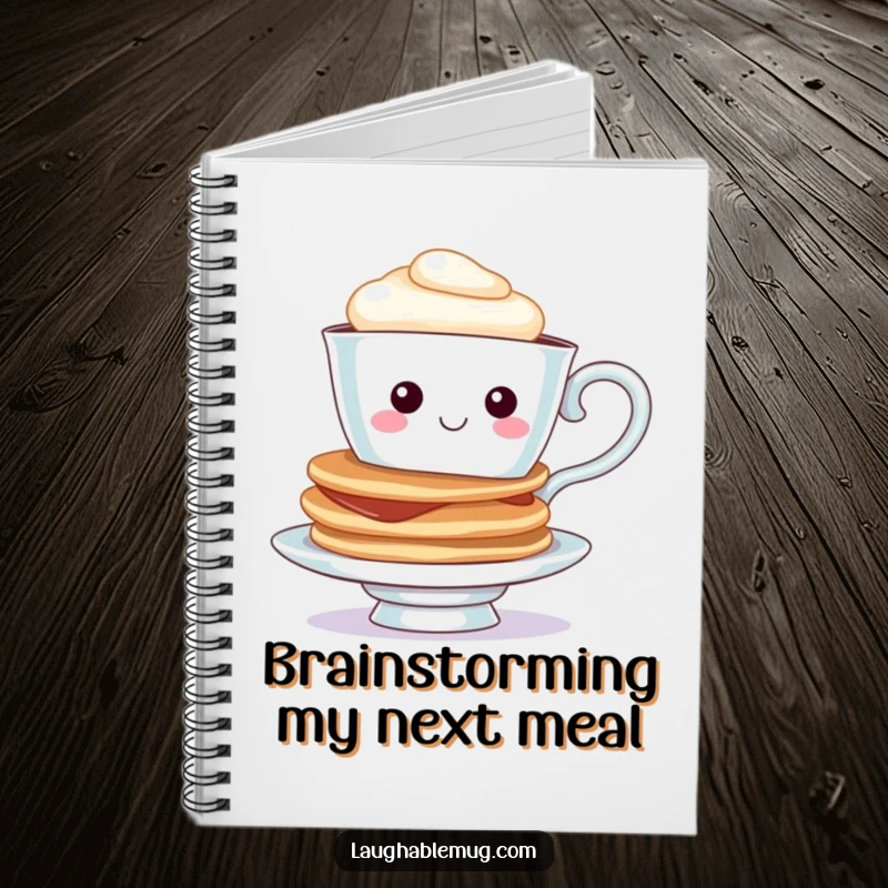 Funny Teacup Pancake Notebook: A cheerful teacup character balancing pancakes, ideal for notes, recipes, and bursts of inspiration.