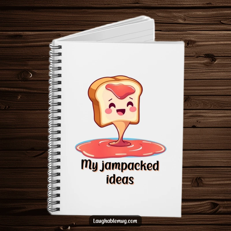 Funny notebook with a toast character diving into a jam pool, perfect for capturing humorous notes and ideas.