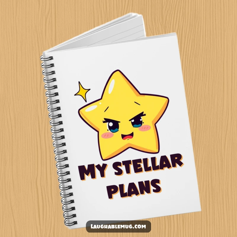 Funny Notebook: Mischievous star attempting to wink with exaggerated sparkle, ideal for notes and journaling.