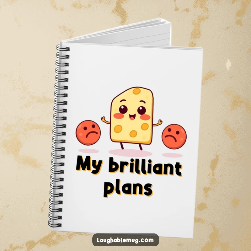 Funny Cheese Juggling Meatball Notebook: A cheese slice character gleefully juggles three meatballs, perfect for jotting notes humorously.