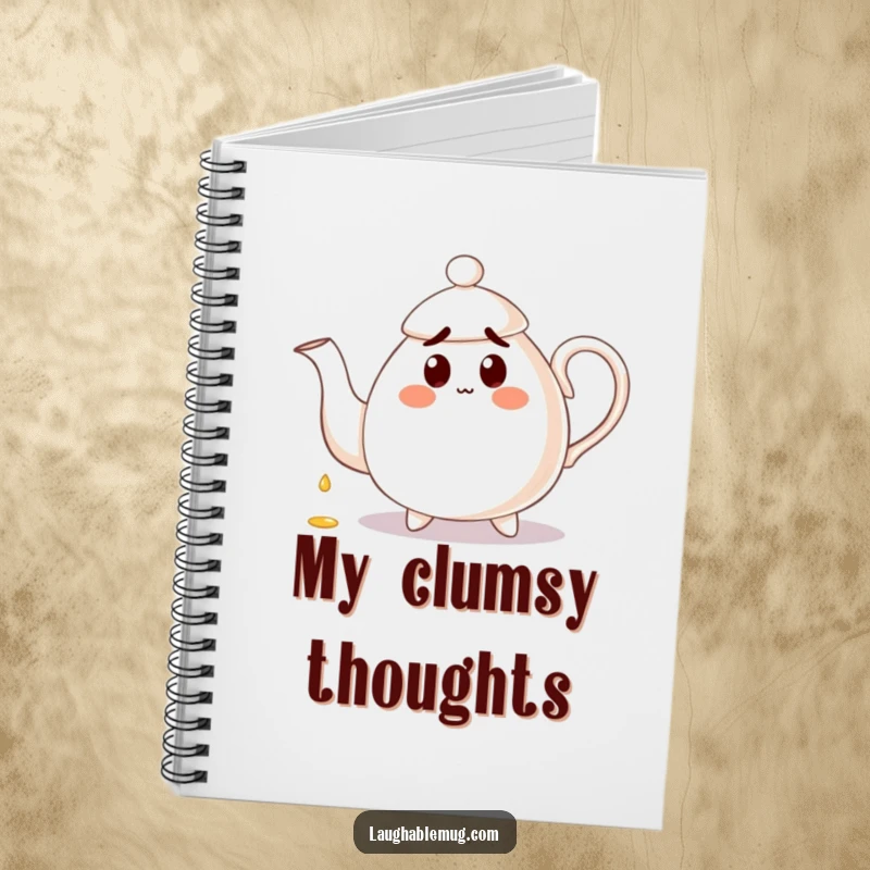 Funny Notebook: A surprised teapot pours tea onto its handle, inspiring humorous notes and tea-time reflections.