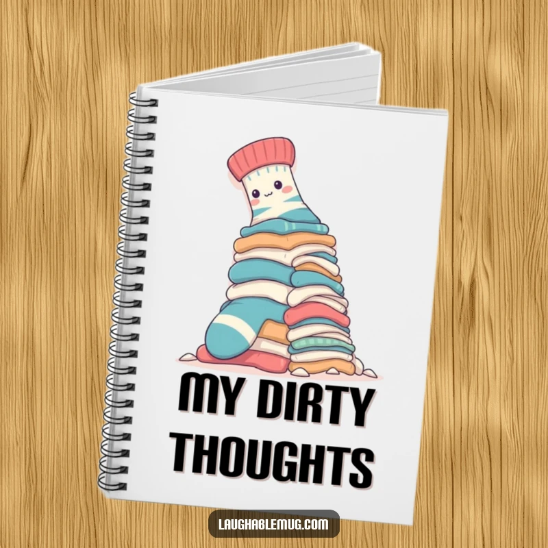 Funny Notebook: A sock bravely climbs a towering laundry pile, inspiring humorous note-taking and creative writing.