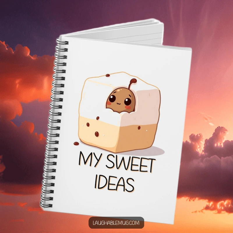 Funny Notebook: A curious coffee bean peeks from a sugar cube, inspiring humorous notes and sweet ideas for writers.