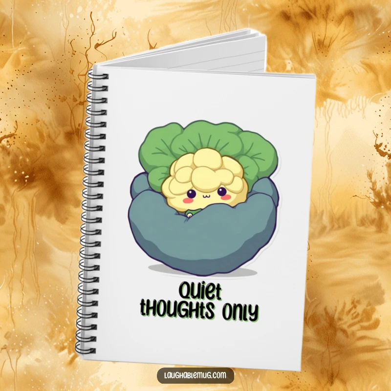 Funny Shy Broccoli Notebook: A notebook cover with a shy broccoli floret character hiding behind a larger vegetable, ready for notes.