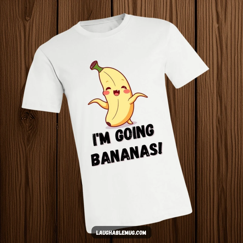 Funny T-Shirt: A banana peels itself, eyes wide with delight and a huge giggle, showcasing pure fruity joy.