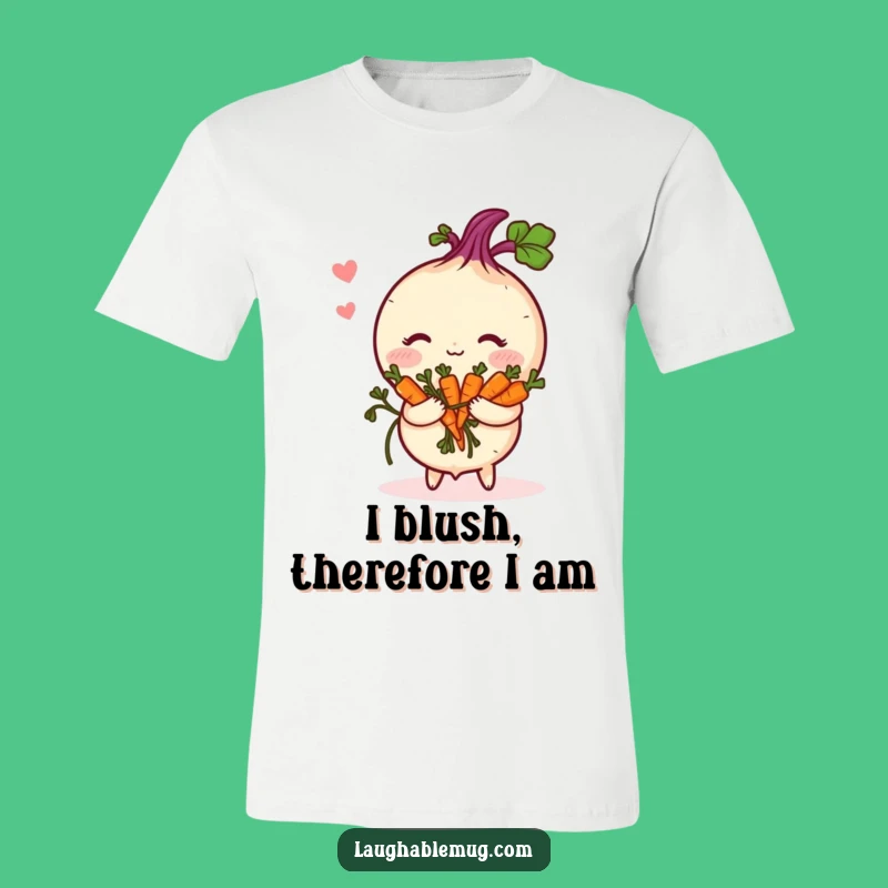 Funny Shy Turnip T-Shirt, Cute Blushing Vegetable with Carrot Bouquet Gift