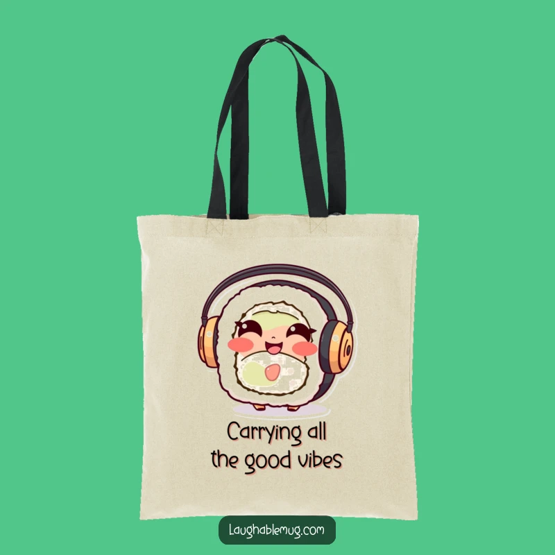 Funny Sushi Roll Tote Bag: Giggling Character Bag for Music Lovers, Perfect Gift
