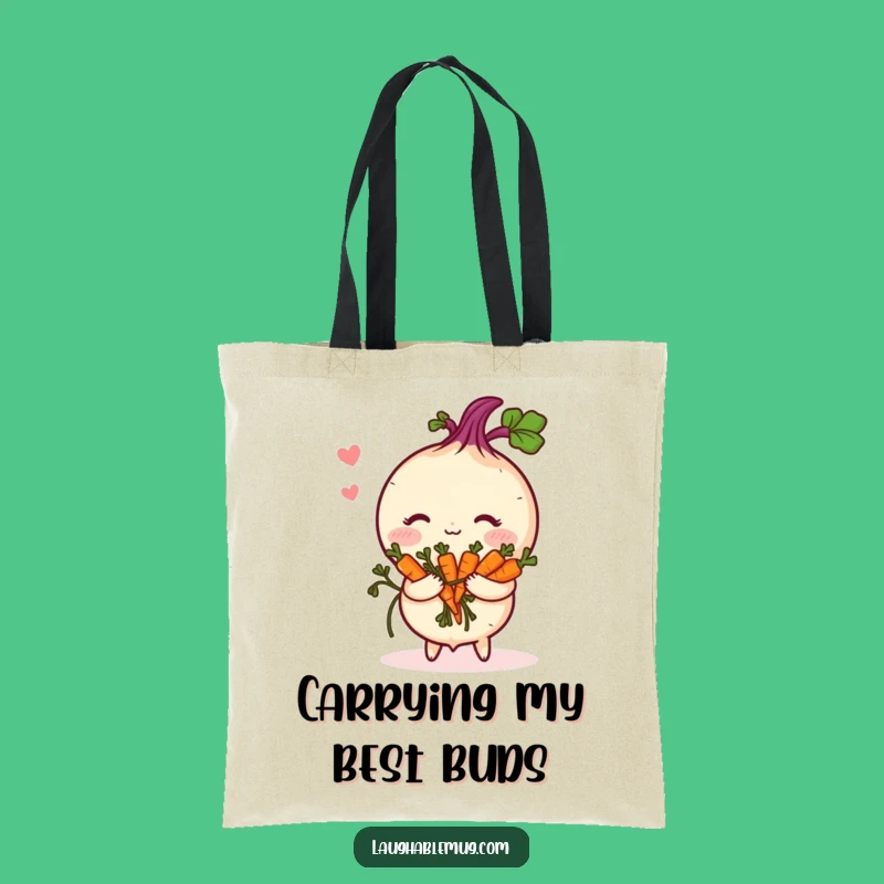 Funny Shy Turnip Tote Bag, Chic Blushing Vegetable with Carrot Bouquet Gift