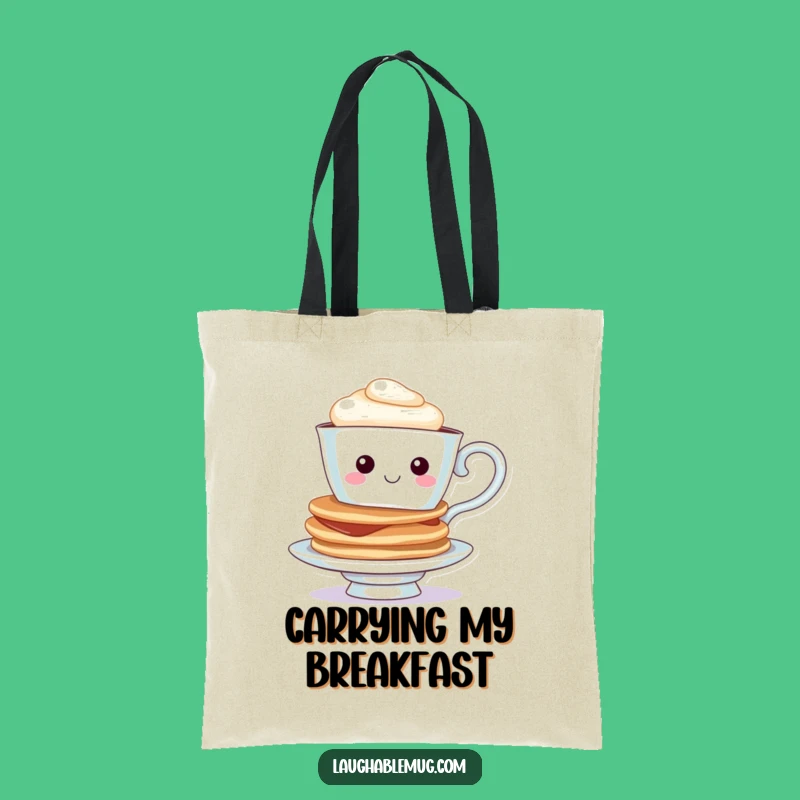 Funny Teacup Pancake Tote Bag: Cheerful Character Carry-All, Perfect Breakfast Gift