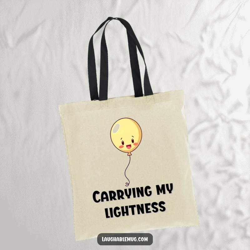 Funny tote bag with a playful balloon juggling its string, great for carrying items with whimsical humor.