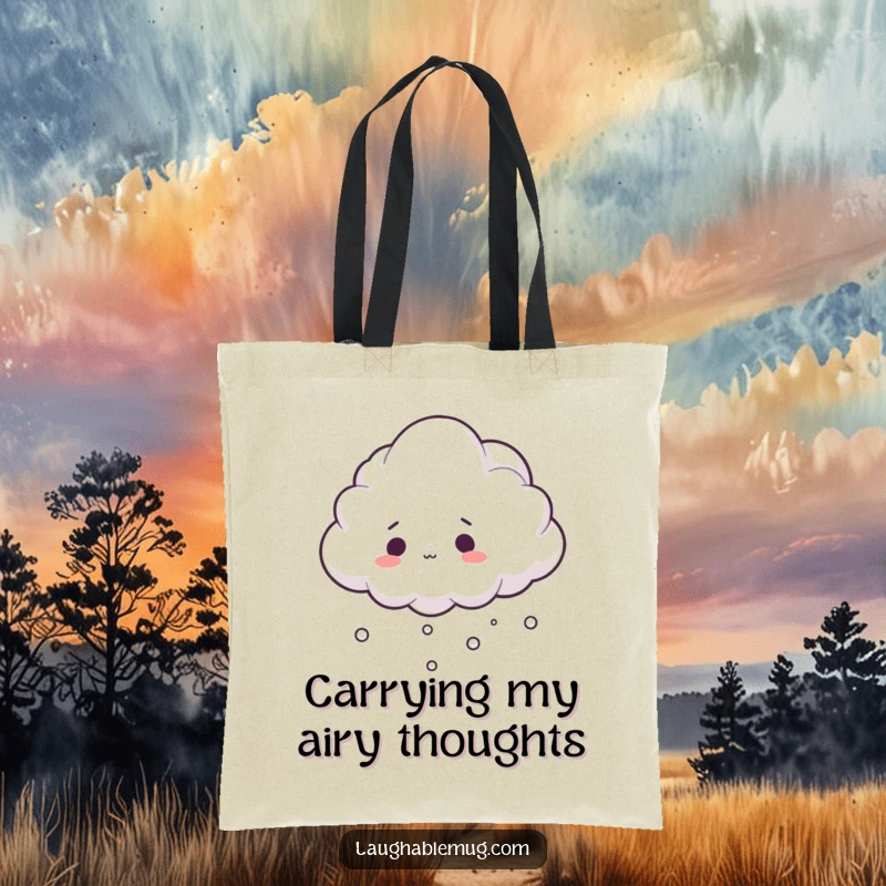Funny tote bag with a fluffy cloud comically tripping over its mist, great for carrying daily items.