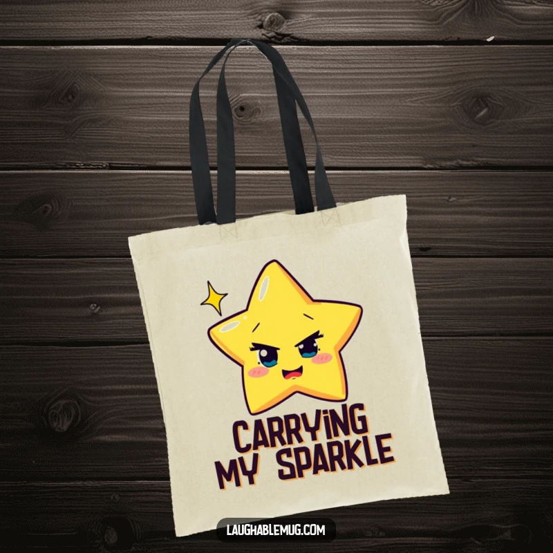 Funny Tote Bag: Mischievous star attempting to wink with exaggerated sparkle, a humorous and practical accessory.