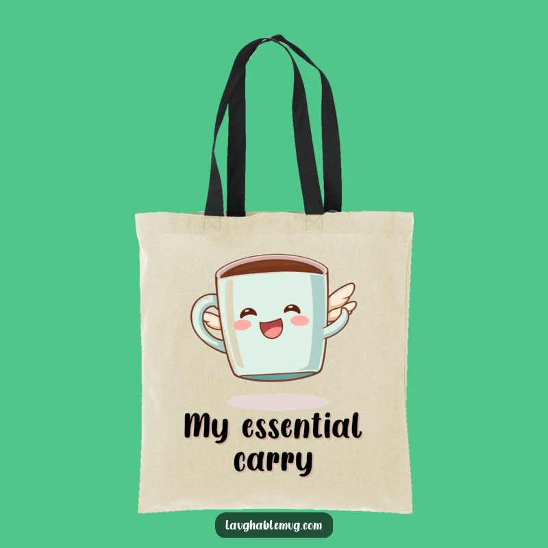 Funny Coffee Tote Bag: Happy Flying Mug Character, Humorous Carry-all & Gift
